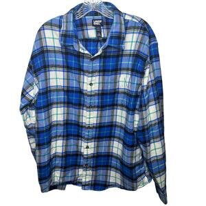 Lands’ End Men’s XL Blue Plaid Flannel Shirt Button Front Long Sleeve Cotton